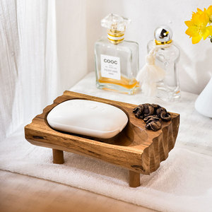 实木肥皂盒新中式家用沥水皂托复古创意时尚皂架不积水花朵香皂盒