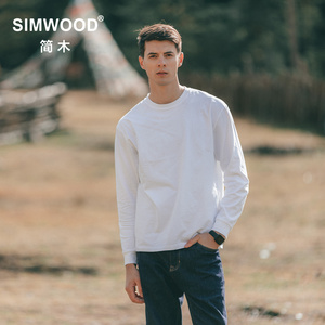 Simwood简木男装新款打底衫 男士多色圆领休闲情侣长袖T恤 男