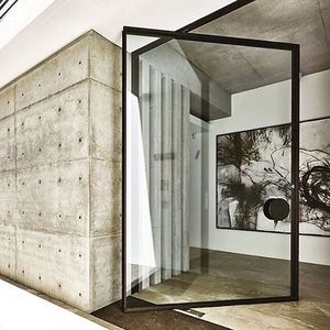 偏轴门  家用铝合金玻璃门 内外开启180度 别墅入户极窄玻璃门