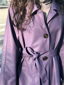 紫色皮衣外套女坠感减龄个性韩版小个子中长款抗风机车风衣皮夹克