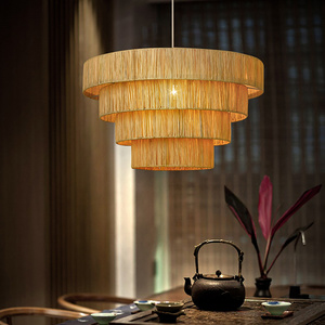 复古草编吊灯艺术藤艺餐厅日式民宿卧室客厅手工编织酒店装饰灯具