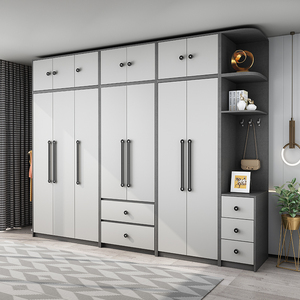 卧室衣柜平开门家用现代简约组装出租房小户型双门三四门灰色衣橱