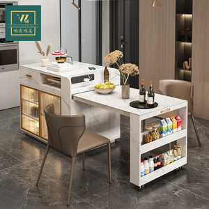 岩板岛台餐桌一体家用现代简约小户型餐边柜多功能储物料理台吧台