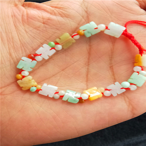 天然a货翡翠迷人小万字结手链三彩万字手链精美手链送女友