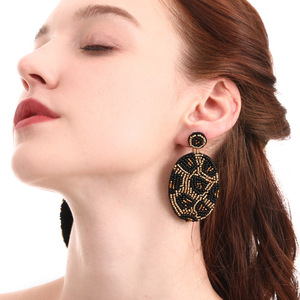 原创 纯手工串珠动物纹豹纹保色3年高档精品米珠耳环欧美时尚耳饰
