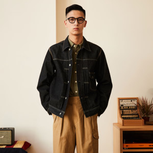 seez男生秋装原创阿美咔叽复古西部水洗牛仔夹克外套短款潮男秋天