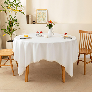 白色棉麻布艺桌布 长方形圆形正方形家用酒店餐厅台布 餐桌茶几布