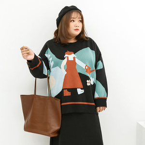 miss38特大码女装【英伦公主】胖妹妹冬季撞色毛衣200斤显瘦上衣