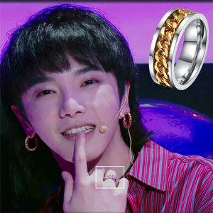 华晨宇花花同款戒指金色链条可转动气质个性嘻哈指环解压高级戒子