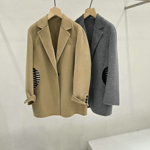 n28高端女装82151d125双面羊绒大衣女秋冬假两件条纹拼接羊毛西装