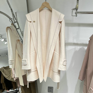 001人付款淘宝n28高端女装82151d125双面羊绒大衣女秋冬假两件条纹