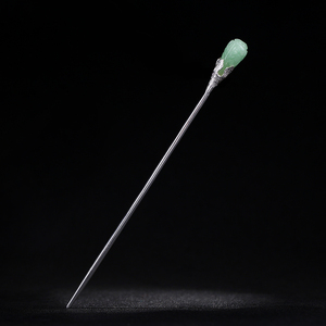 手工纯银镶嵌干青翡翠玉兰花发簪女子午簪汉服古风簪子情人节礼物