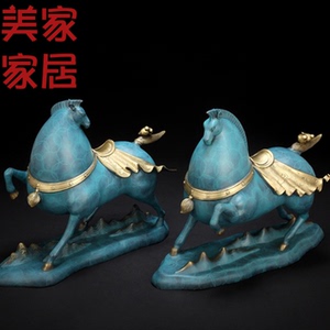 纯黄铜艺战马骏马到成功摆件蓝色古铜色青铜色盛世唐马吉祥雕塑像