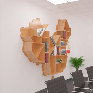 创意墙上异形书架办公室书吧背景墙展示架荣誉墙置物架一字隔板架