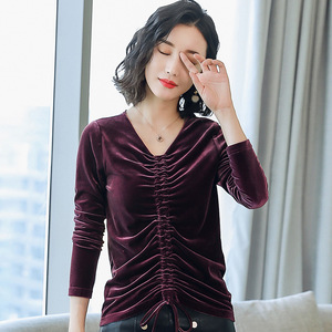 00 1人付款  淘宝 平绒上衣女秋金丝绒面打底衫半高领显瘦不显肚子