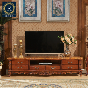 欧式大理石电视柜茶几组合古典实木雕花客厅电视机柜仿古木面地柜