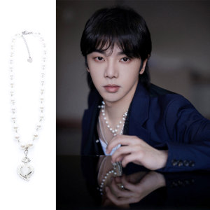 华晨宇同款珍珠爱心项链花花北京蜡像揭幕仪式情侣猫眼石锁骨链潮