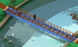 小桥revit bim 模型 施工图 效果图 钢结构 玻璃桥 景观桥 图纸