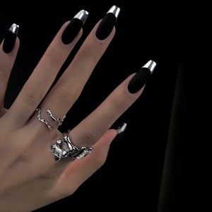 黑色金属小众高级感穿戴甲 欧美甲片成品 磨砂美甲长款 手工甲片