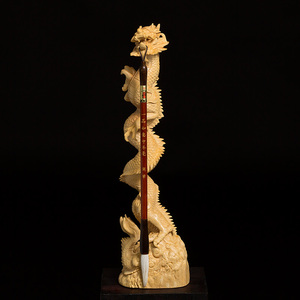 小叶黄杨木雕创意中式文玩摆件实木龙头毛笔挂雕刻工艺品祥龙笔架