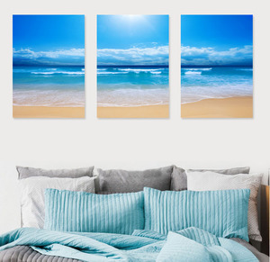 沙发背景墙壁装饰画三联画地中海挂画组合无框画大海蓝天餐厅壁画