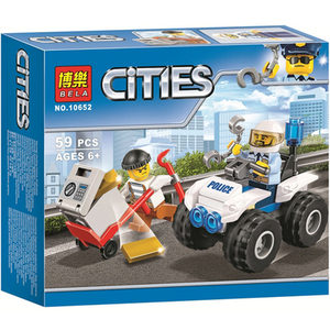 兼容乐高城市 警察抓小偷 警车沙滩车逮捕 儿童拼装积木玩具60135