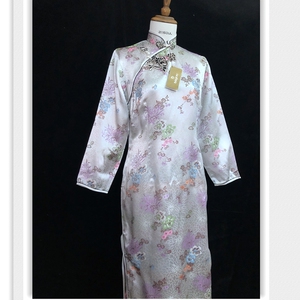 特价中式复古90年代织锦缎旗袍 春秋款长袖气质改良款侧拉链