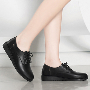真皮软底女鞋皮鞋平底单鞋女2022春秋新款绑带黑色低跟舒适休闲鞋