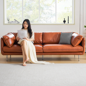 意式极简沙发小户型客厅2024新款现代复古工业风油蜡皮艺双人沙发
