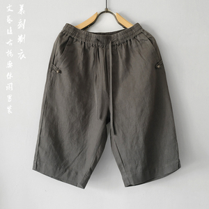 夏季亚麻男式休闲短裤青年潮流中式复古薄款纯色五分裤清凉透裤子