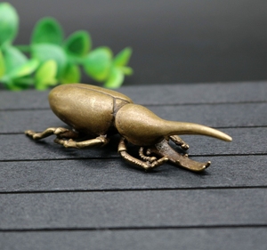 实心黄铜甲甲虫摆件铜独角仙老水牛小摆件昆虫铜虫子茶宠茶道装饰