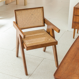 新中式网红藤椅子ins藤编中古椅设计师家具复古家用靠背扶手餐椅