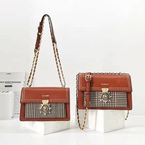 劳斯莎萱品牌女包专柜正品皇冠千鸟格链条包大容量多层单肩斜挎包