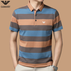 奇 阿玛尼 亚短袖t恤男纯棉翻领新款丝光棉夏季条纹休闲polo衫潮