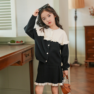 女童套装秋冬小女孩洋气时髦针织裙子韩版儿童毛衣两件套