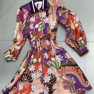 意大利vicolo复古印花衬衫连衣裙女2021新款