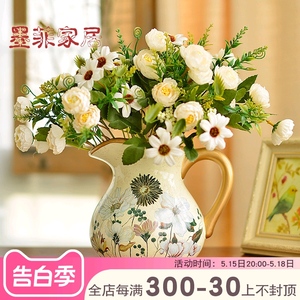 餐桌陶瓷小花瓶摆件客厅插花美式欧式台面干花装饰复古仿真花花器