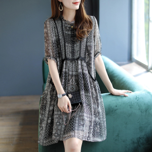 女装京东购物商城官网法式宽松仙女裙子女夏装收腰有口袋连衣裙