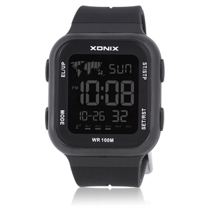 XONIX精准新款方形数字电子表男学生防水运动闹铃黑色小方块手表