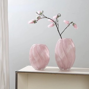 麦芽糖花瓶粉色螺旋不规则扭曲水培现代家居装饰品奶油色玻璃花器