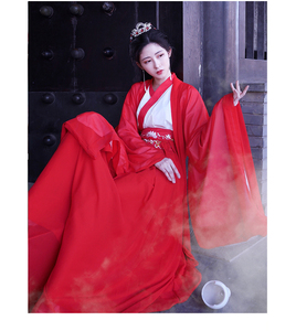 汉服女中国风黑色古装霸气齐腰广袖超仙裙大红色古风全套大袖襦裙