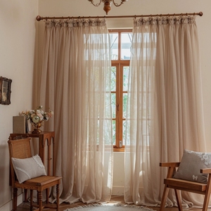 亚麻纱窗帘纯色窗纱客厅卧室飘窗阳台美式窗帘遮光窗纱帘成品定制