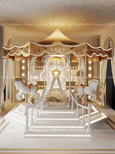 公主床女孩卧室城堡旋转木马多功能可爱梦幻实木儿童公主床豪华