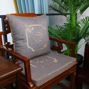 新中式亚麻客厅红木沙发坐垫椅垫刺绣防滑厚垫福气靠垫抱枕