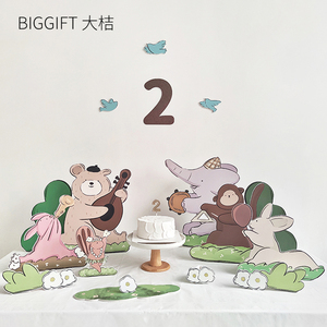ins风宝宝生日布置桌面kt板派对小红书同款可爱动物背景拍照装饰