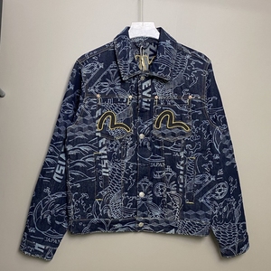 代购日系潮牌evisu牛仔外套福神提花刺绣锦鲤夹克网红情侣上衣