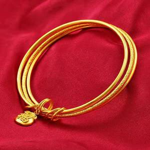 老凤祥云三生三世手镯磨砂古法传承素圈24k仿黄金999首饰不掉色