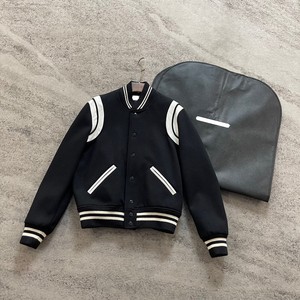 slp棒球服女2021新款黑色夹克学院风小羊皮刺绣羊毛呢休闲外套男