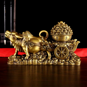 纯铜牛拉元宝车摆件招财聚宝盆牛工艺礼品家居办公室风水装饰摆设