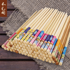 儿童竹木筷子家用小孩专用幼儿园专用短款练习筷 可爱卡通防滑筷